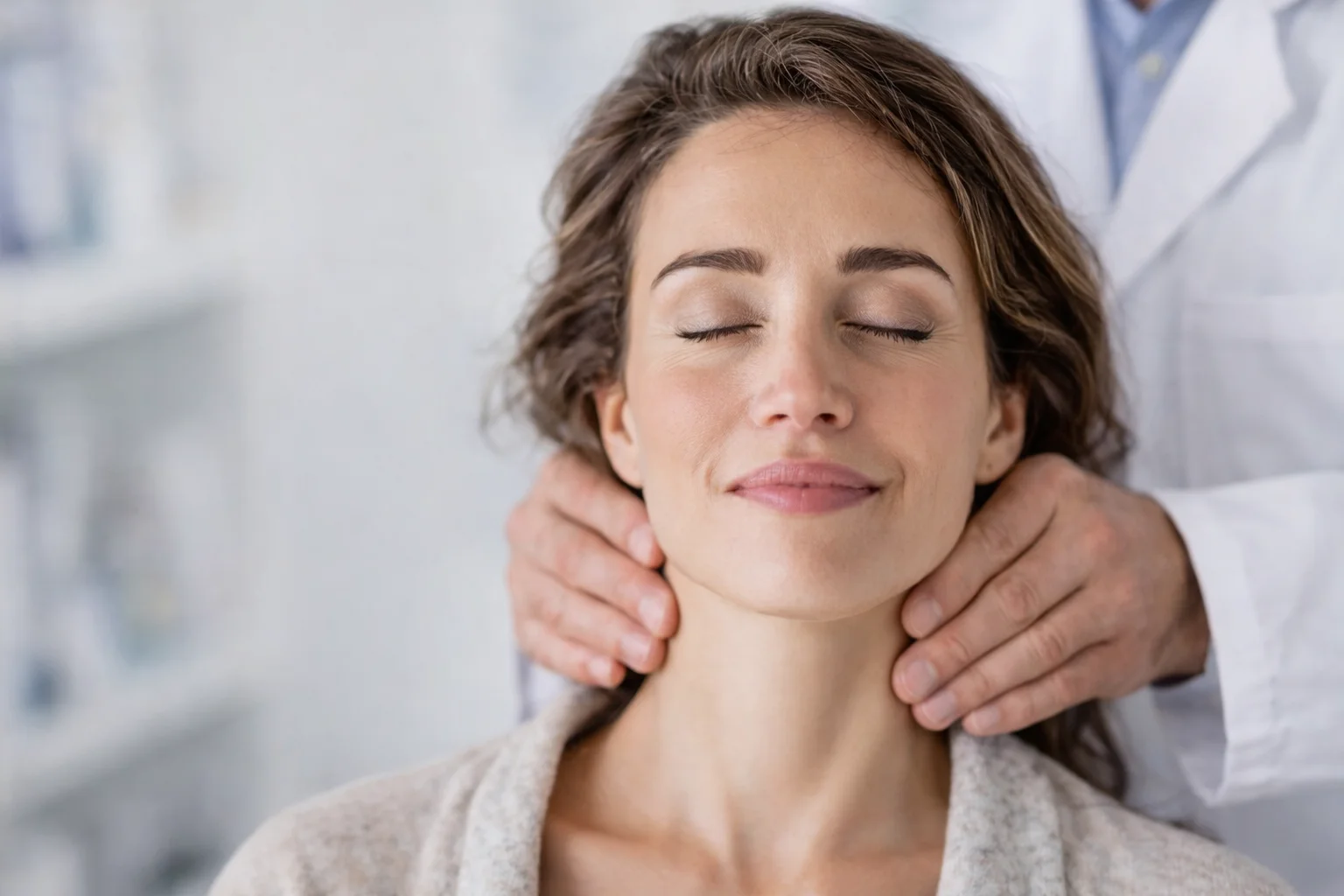 Patient receiving chiropractic neck treatment for auto injury recovery